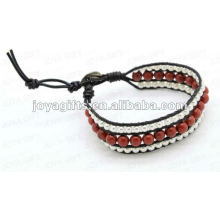 Amistad Piedra Roja Round Beads Wrap Pulseras